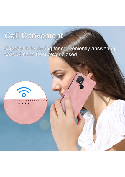 Dierfeng Df-03 Xiaomi Poco C40 4g Için Koruyucu Telefon Kılıfı, Pu Deri Çizgiler Baskılı Cüzdan Telefon Stand Kapak Pembe (Yurt Dışından)