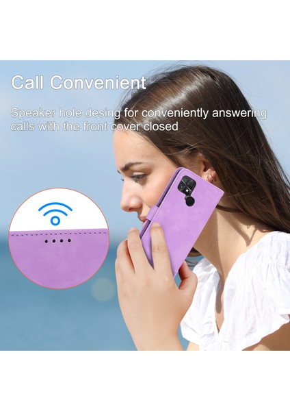 Dierfeng Df-03 Xiaomi Poco C40 4g Için Koruyucu Telefon Kılıfı, Pu Deri Çizgiler Baskılı Cüzdan Telefon Stand Kapak Morası (Yurt Dışından)