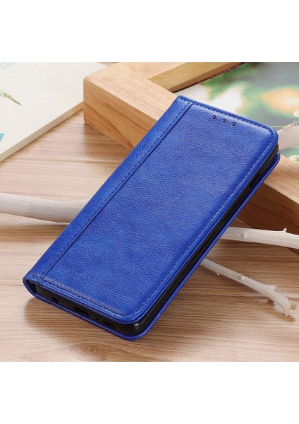 Xiaomi Redmi Için 10C Bölünmüş Deri Ayarlanabilir Stand Kılıfı Litchi Doku Otomatik Kapanış Manyetik Cüzdan Flip Cover-Blue (Yurt Dışından)