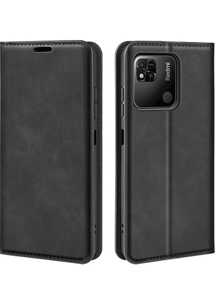 Xiaomi Için Redmi 10A Cilt Touch Duygu Deri Kapak Otomatik Kapatma Cüzdan Stand-Black ile Manyetik Telefon Kılıfı (Yurt Dışından)