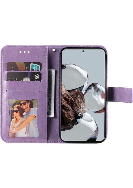 Xiaomi 12T 5g/redmi K50 Ultra 5G/12T Pro 5g Stand Cüzdan Pu Deri Kılıf Çiçeği Baskı Anti Kıvlatıcı Telefon Kapağı Strap-Purple ile (Yurt Dışından) fiyatları