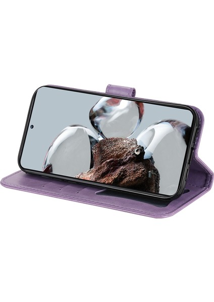 Xiaomi 12T 5g/redmi K50 Ultra 5G/12T Pro 5g Stand Cüzdan Pu Deri Kılıf Çiçeği Baskı Anti Kıvlatıcı Telefon Kapağı Strap-Purple ile (Yurt Dışından) modelleri