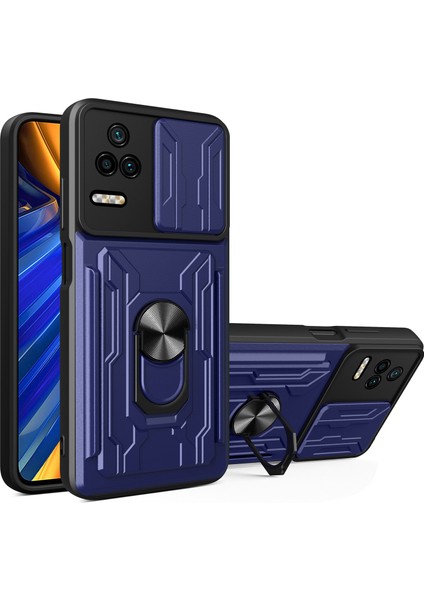 Xiaomi Redmi K40S Için 5g/poco F4 5g Kart Tutucu Yüzük Kickstand Telefon Kasa Kamera Kapağı Pc+Tpu Hibrit Kabuk Sapfire (Yurt Dışından)
