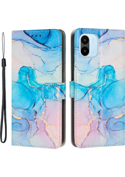 Xiaomi Için Redmi A1 4g / A2 4g Mermer Desen Baskı Telefon Kılıfı Pu Deri Stand Cüzdan Damla Geçirmez Kapak Pembe / Yeşil (Yurt Dışından)