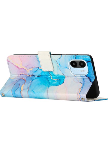 Xiaomi Için Redmi A1 4g / A2 4g Mermer Desen Baskı Telefon Kılıfı Pu Deri Stand Cüzdan Damla Geçirmez Kapak Pembe / Yeşil (Yurt Dışından)