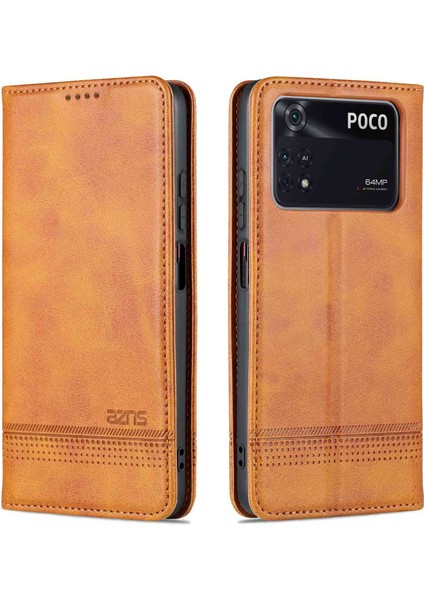 Xiaomi Poco M4 Pro 4g Pu Deri Folio Kapak Stand Gizli Manyetik Adsorpsiyon Tam Koruma Cüzdan Flip Case-Brown (Yurt Dışından)