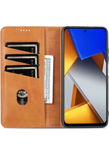 Xiaomi Poco M4 Pro 4g Pu Deri Folio Kapak Stand Gizli Manyetik Adsorpsiyon Tam Koruma Cüzdan Flip Case-Brown (Yurt Dışından)
