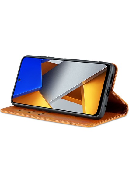 Xiaomi Poco M4 Pro 4g Pu Deri Folio Kapak Stand Gizli Manyetik Adsorpsiyon Tam Koruma Cüzdan Flip Case-Brown (Yurt Dışından)
