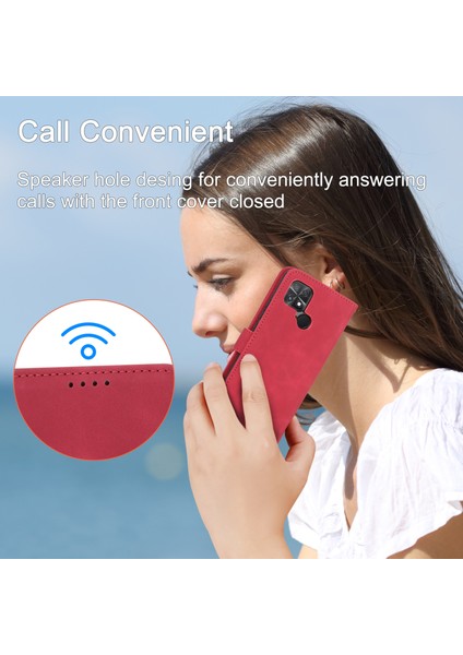 Dierfeng Df-03 Xiaomi Poco C40 4g Için Koruyucu Telefon Kılıfı, Pu Deri Çizgiler Baskılı Cüzdan Telefon Stand Kapak-Kırmızı (Yurt Dışından)