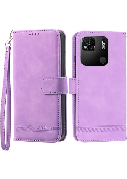 Dierfeng Df-03 Xiaomi Redmi 10A Için Pu Deri Kılıf, Çizgiler Baskılı Anti-Drop Cüzdan Telefon Stand Kapak Morası (Yurt Dışından)