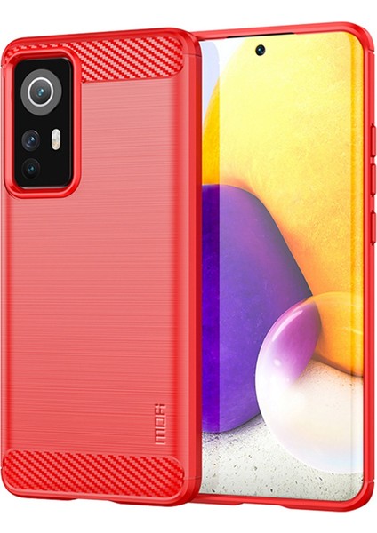 Xiaomi Için 12 Lite 5g Fırçalanmış Yüzey Karşıtı Anti-Parçalı Tpu Arka Kapak Karbon Fiber Telefon Kasa-Kırmızı (Yurt Dışından)