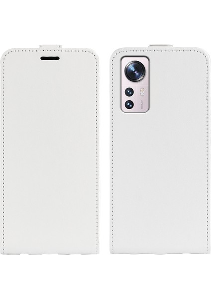 Xiaomi Için 12 Lite Dikey Flip Case ile Kart Yuvası Çılgın At Dokusu Damla Damla Dirençli Manyetik Toka Pu Deri Telefon Kapak-Beyaz (Yurt Dışından)