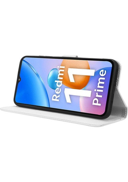 Xiaomi Redmi Için 11 Prime 4g Pu Deri Stand Manyetik Kapatma Cep Telefonu Kapak Elmas Dokusu Flip Cüzdan Telefon Kapağı Strap-White ile (Yurt Dışından) fırsatları