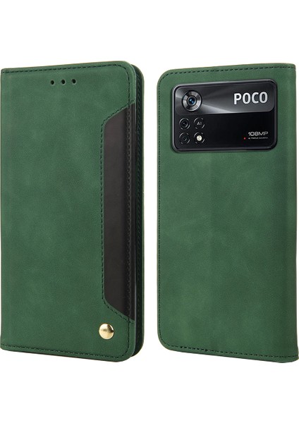 Xiaomi Için Poco X4 Pro 5g Birleştirme Pu Deri Telefon Kılıfı Tam Koruma Cilt Duygusu Dokunmatik Stand Flip Cüzdan Kapak Yeşili (Yurt Dışından)