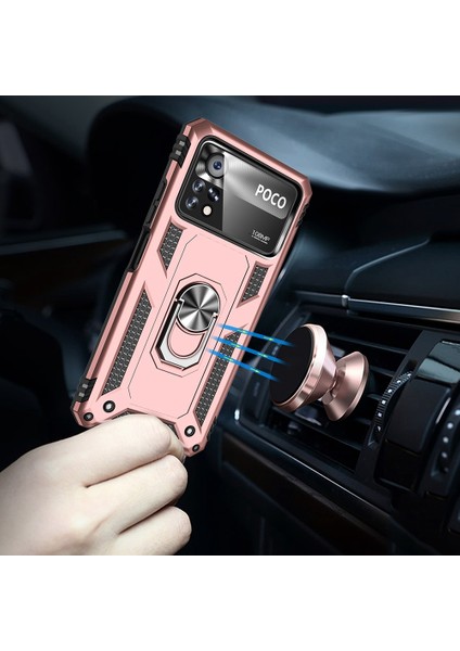 Xiaomi Poco X4 Pro 5g Yüzük Kickstand Telefon Kasası Yumuşak Tpu+Sert Pc Askeri Şok Geçirmez Koruyucu Koruyucu Kapak Golü (Yurt Dışından) fırsatları