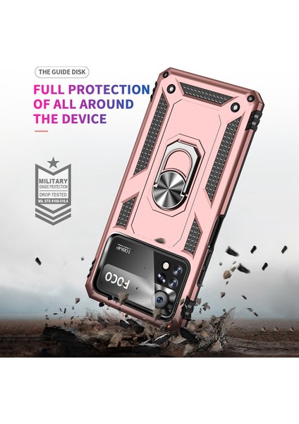 Xiaomi Poco X4 Pro 5g Yüzük Kickstand Telefon Kasası Yumuşak Tpu+Sert Pc Askeri Şok Geçirmez Koruyucu Koruyucu Kapak Golü (Yurt Dışından) indirimleri