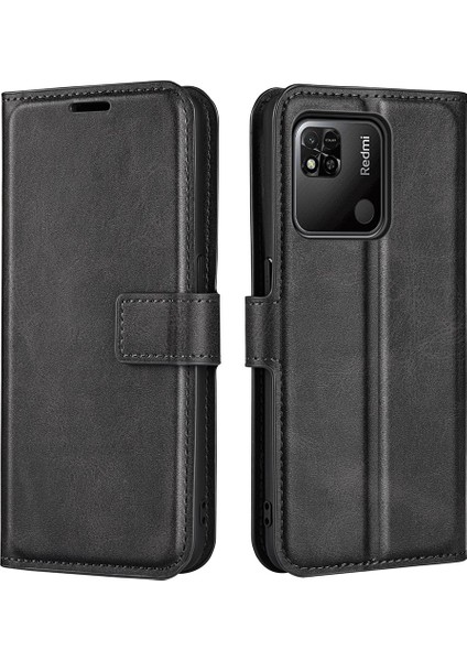 Dokulu Pu Deri Koruyucu Kapak Xiaomi Redmi 10A, Square Manyetik Toka Cüzdan Stand Telefon Kılıfı Black (Yurt Dışından)