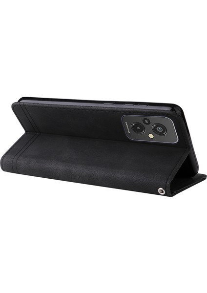 Xiaomi Redmi Için 11 Prime 4g Pu Deri Deri Flip Cüzdan Telefon Kılıfı Stand Özellik Ağaç Desen Metal Düğmesi Dekor Çizgileri Baskılı Strap-Black ile Cilt Touch Kapağı (Yurt Dışından) fırsatları