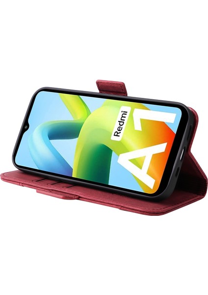 Xiaomi Için Redmi A1 4g/a2 4g Pu Deri Deri Anti-Fall Telefon Kılıf Cüzdan Stand Baskılı Dikiş Hattı Koruyucu Cep Telefonu Kapak-Kırmızı (Yurt Dışından) modelleri