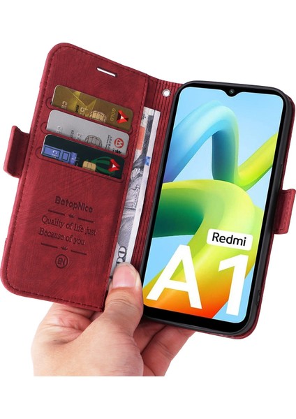Xiaomi Için Redmi A1 4g/a2 4g Pu Deri Deri Anti-Fall Telefon Kılıf Cüzdan Stand Baskılı Dikiş Hattı Koruyucu Cep Telefonu Kapak-Kırmızı (Yurt Dışından) indirimleri