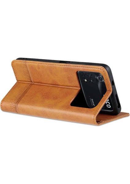 Xiaomi Poco M4 Pro 4g Pu Deri Folio Kapak Stand Gizli Manyetik Adsorpsiyon Tam Koruma Cüzdan Flip Case-Brown (Yurt Dışından)