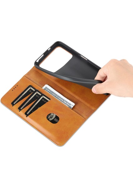 Xiaomi Poco M4 Pro 4g Pu Deri Folio Kapak Stand Gizli Manyetik Adsorpsiyon Tam Koruma Cüzdan Flip Case-Brown (Yurt Dışından)
