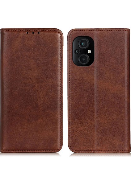 Xiaomi Poco M5 Için 5g/4g Cowhide Doku Bölünmüş Deri Telefon Kılıfı Manyetik Otomatik Kapanış Stand Standı Cüzdan Anti-Çizelge Kapak Kavurası (Yurt Dışından)