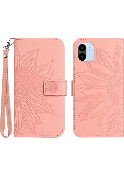 HT04 Xiaomi Redmi A1 4g/a2 4g Şok Geçirmez Cilt-Dokunuşlu Pu Deri Telefon Kılıfı Stand Cüzdanı El Kayış Işığı Pembe Için (Yurt Dışından)