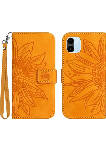 HT04 Xiaomi Redmi A1 4g/a2 4g Şok Geçirmez Cilt-Dokunuşlu Pu Deri Telefon Kılıfı Stand Cüzdanı El Strap-Sarı (Yurt Dışından)