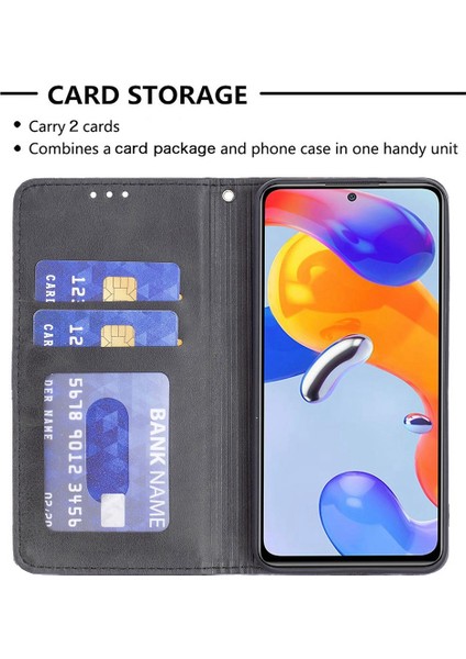 Xiaomi Için 12 Lite Geometrik Basılı Manyetik Otomatik Ahmsorbed Pu Deri Kapak Kart Tutucu Stand Iç Tpu Case Black (Yurt Dışından)