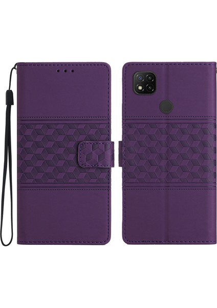 4U Sky Xiaomi Için Redmi 10A Retro Pu Deri Şok Geçirmez Telefon Kılıfı Stand Cüzdan Strap-Purple ile Cilt Dostu Flip Telefon Kapağı (Yurt Dışından)