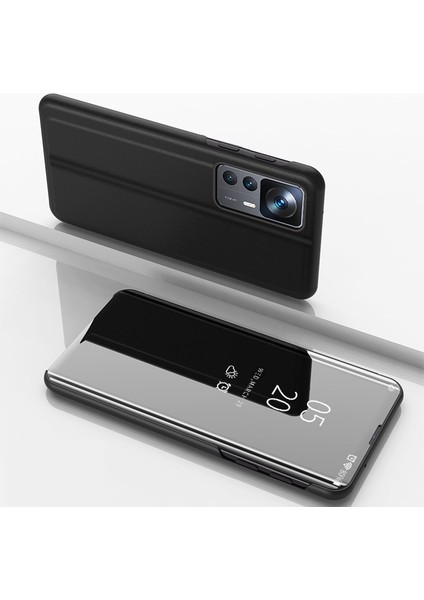 Xiaomi 12T 5G/12T Pro 5g/redmi K50 Ultra 5g Pu Deri Deri Ayna Flip Elektrokaplatma Kapağı Net Görünüm Pencere Stand Scratch-Döteleme Tam Vücut Koruyucu Telefon Kılıf Black (Yurt Dışından) indirimleri