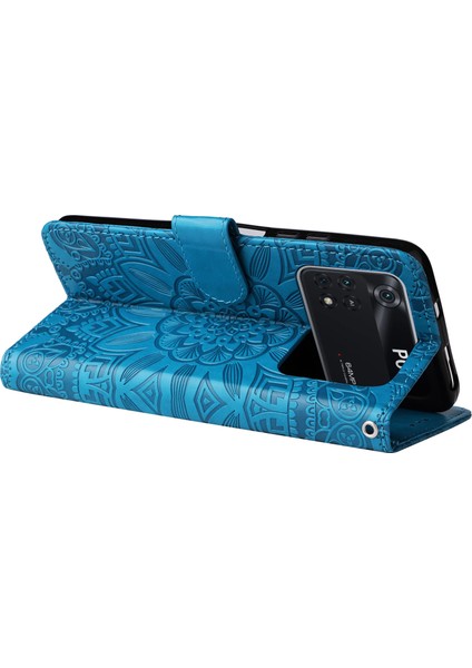 Xiaomi Için Poco M4 Pro 4g Ayçiçeği Baskılı Telefon Kılıfı Pu Deri Cüzdan Stand Sıralamaya Dayanıklı Flip Telefon Kapağı Bilek Kayış Mavisi (Yurt Dışından) modelleri