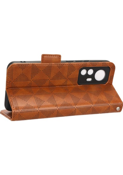 Xiaomi 12T 5g/redmi K50 Ultra 5g, Baskılı Üçgen Desen Pu Deri Cüzdan Stand Folio Flip Koruyucu Kapak Kahverengi (Yurt Dışından) modelleri