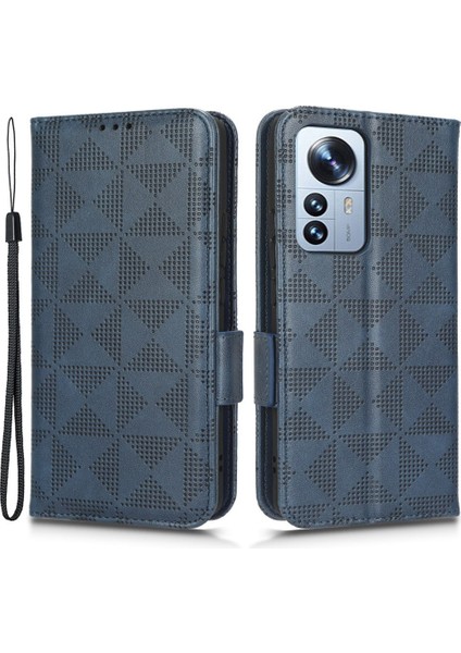 Baskılı Üçgen Desen Stand Stand Cüzdan Kapağı Xiaomi 12 Lite 5g, Pu Deri Tam Koruma Cep Telefonu Kılıf Mavisi (Yurt Dışından)