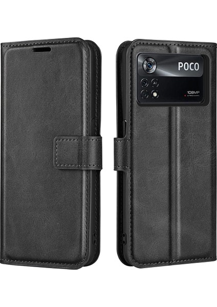 Folio Flip Deri Kılıfı Xiaomi Poco X4 Pro 5g, Stand Cüzdan Black ile Manyetik Toka Telefon Kabuğu Kapağı (Yurt Dışından)