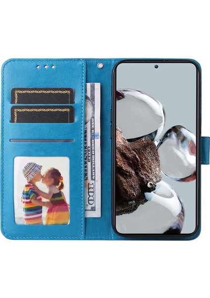 Xiaomi 12T 5g/redmi K50 Ultra 5G/12T Pro 5g Pu Deri Ayçiçeği Baskılı Stand Telefon Kılıfı Manyetik Kapak El Strap-Blue (Yurt Dışından)