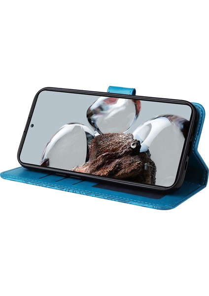 Xiaomi 12T 5g/redmi K50 Ultra 5G/12T Pro 5g Pu Deri Ayçiçeği Baskılı Stand Telefon Kılıfı Manyetik Kapak El Strap-Blue (Yurt Dışından)