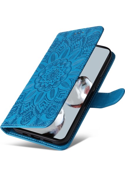 Xiaomi 12T 5g/redmi K50 Ultra 5G/12T Pro 5g Pu Deri Ayçiçeği Baskılı Stand Telefon Kılıfı Manyetik Kapak El Strap-Blue (Yurt Dışından)