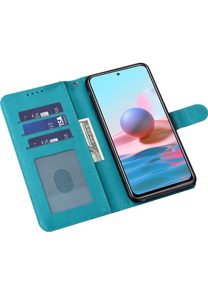 4U Sky Xiaomi Için Redmi 10A Geyik Ağacı Deseni Baskılı Pu Deri Kapak Manyetik Toka Folio Flip Case Stand-Mavi ile (Yurt Dışından)