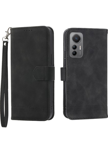 Xiaomi Için Dierfeng Df-03 12T 5g/redmi K50 Ultra 5g Çizgileri Baskılı Deri Kılıf Stand Cep Telefonu Kapak Black (Yurt Dışından)