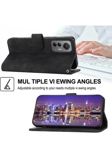 Xiaomi Için Dierfeng Df-03 12T 5g/redmi K50 Ultra 5g Çizgileri Baskılı Deri Kılıf Stand Cep Telefonu Kapak Black (Yurt Dışından) fırsatları