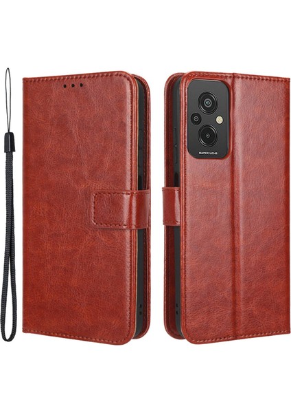 Pu Deri Cüzdan Xiaomi Redmi Için Manyetik Telefon Kılıfı 11 Prime 4g, Çılgın At Doku Standı Özellik Kabuk Kapağı Strap-Brown (Yurt Dışından)