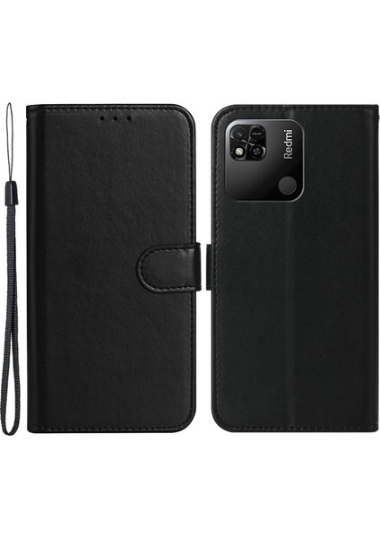 Xiaomi Için Redmi 10A Tam Koruma Telefon Kılıfı Cüzdan Pu Deri Cep Telefonu Kapak Strap-Black (Yurt Dışından)