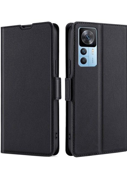 Xiaomi Için Redmi K50 Ultra 5G/12T 5g Stand Kartı Tutucu Pu Deri Deri Çift Manyetik Toka Folio Flip Cover-Black (Yurt Dışından)