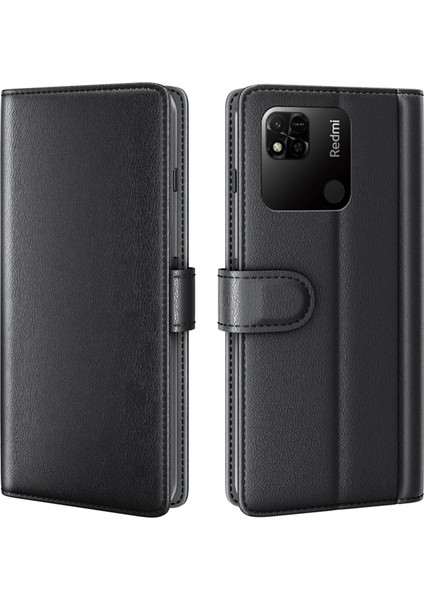 Xiaomi Için Redmi 10A Orijinal Bölünmüş Deri+Tpu Protector Giyim Dayanıklı Cüzdan Stili Stand Telefon Kabuğu Kapak Black (Yurt Dışından)