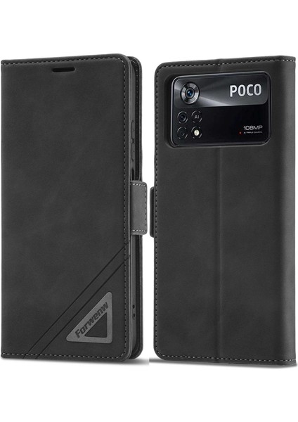 Xiaomi Için Poco M4 Pro 4g Şok Geçirmez Flip Cüzdan Kılıfı Pu Deri Deri Telefon Koruyucu Kapak Stand-Black (Yurt Dışından)
