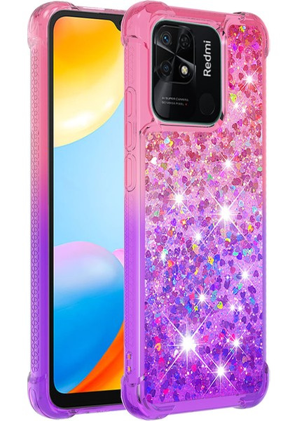 Xiaomi Redmi Için Yb Quicksand 10C Glitter Kasa Gradyan ve Akan Sıvı Yumuşak Tpu Yastık Telefon Kapak-Pembe/mor (Yurt Dışından)