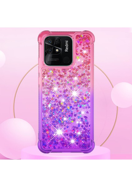 Xiaomi Redmi Için Yb Quicksand 10C Glitter Kasa Gradyan ve Akan Sıvı Yumuşak Tpu Yastık Telefon Kapak-Pembe/mor (Yurt Dışından) modelleri