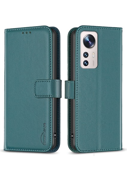 Xiaomi Için Deri Telefon Kapağı 12 Lite 5g Anti-Drop Cüzdan Standı Case-Yeşil (Yurt Dışından)